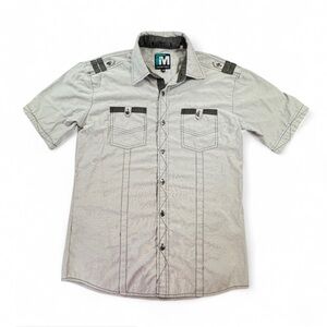 Franky Max Y2K retro vibe Grey and black button-up shirt,  Men’s Medium